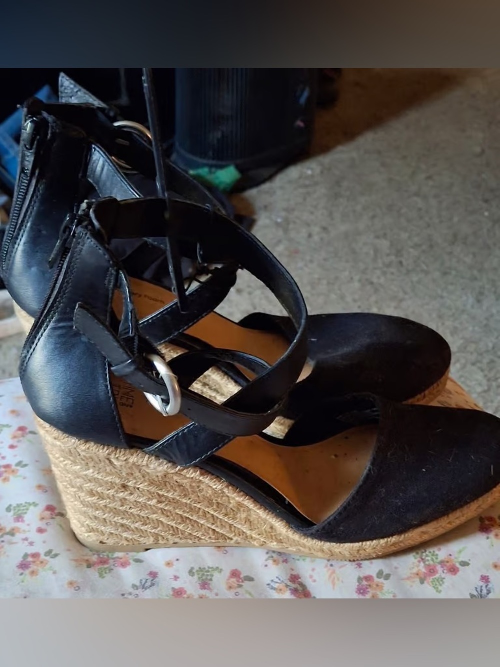 Time and Tru Black Espadrille Wedges with Crisscross Ankle Straps